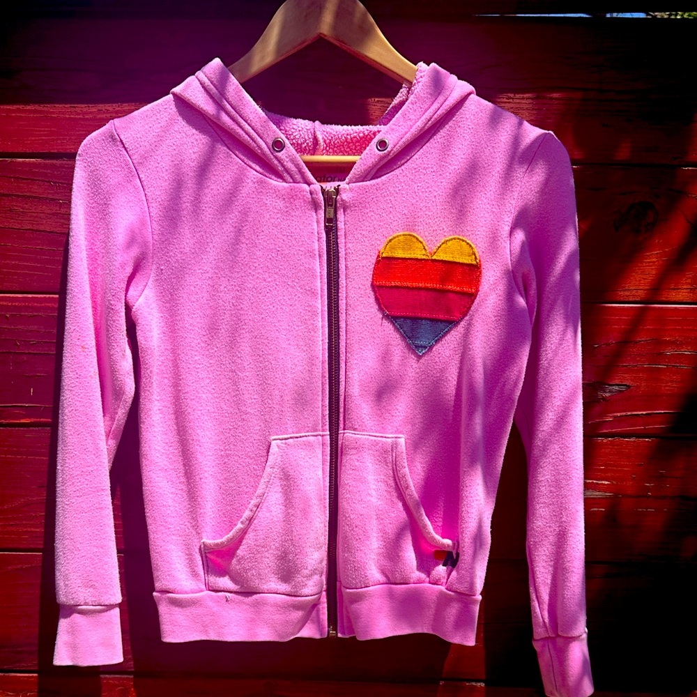 Aviator Nation Pink Hoodie with Rainbow Heart